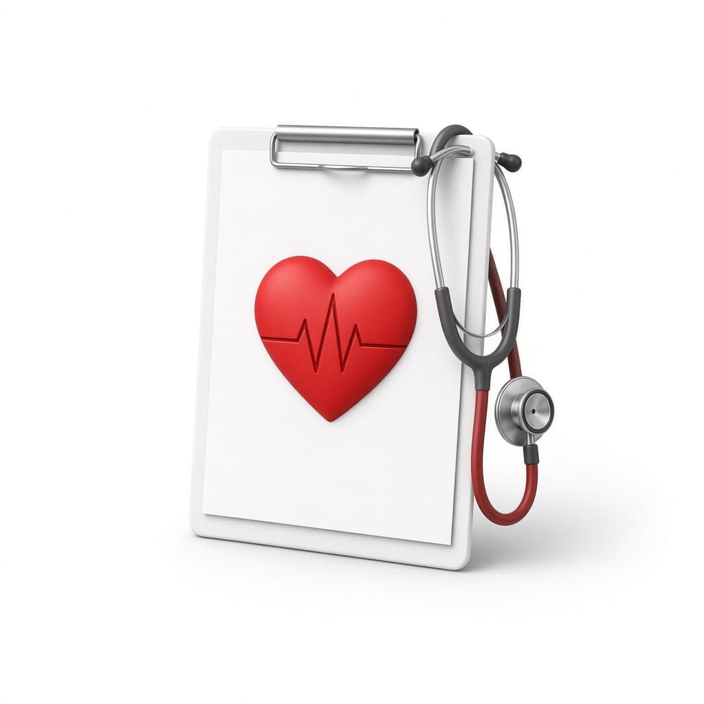 Medical clipboard with heart and pulse check