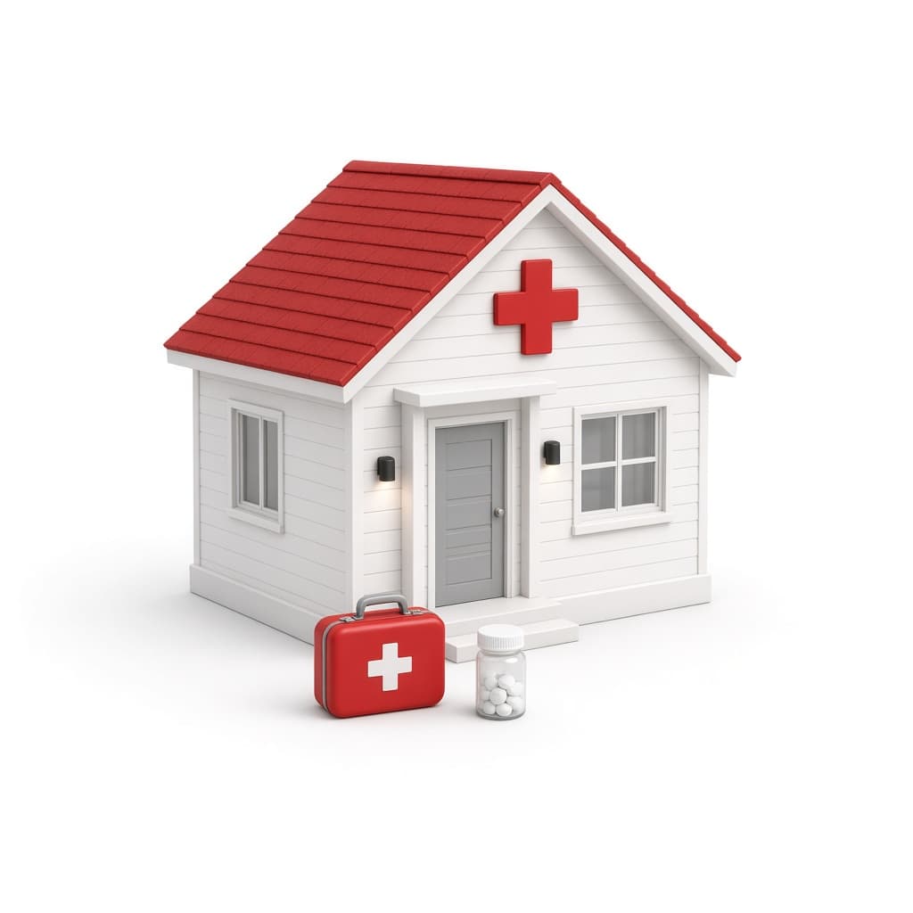 Home with a first-aid kit for doorstep care